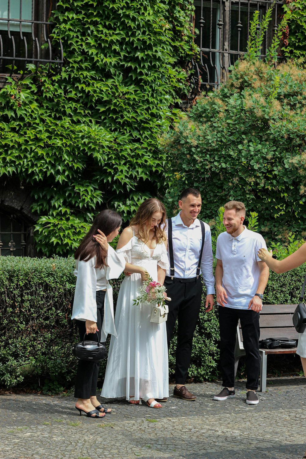 a group of people standing outside