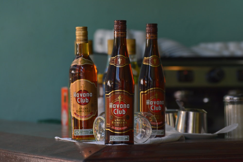 a group of bottles on a table