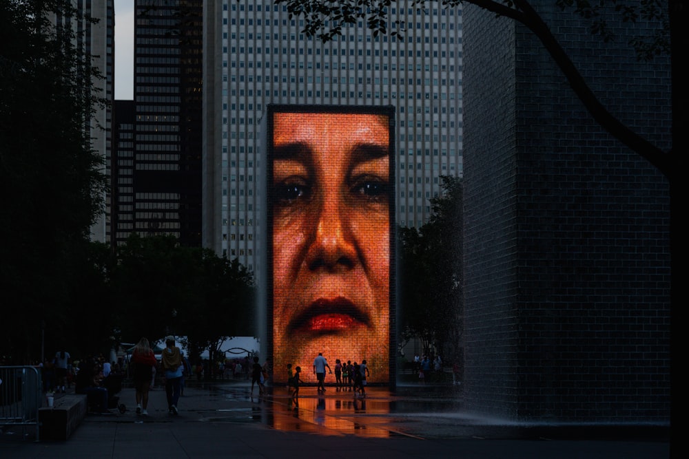 a large red painting on a wall