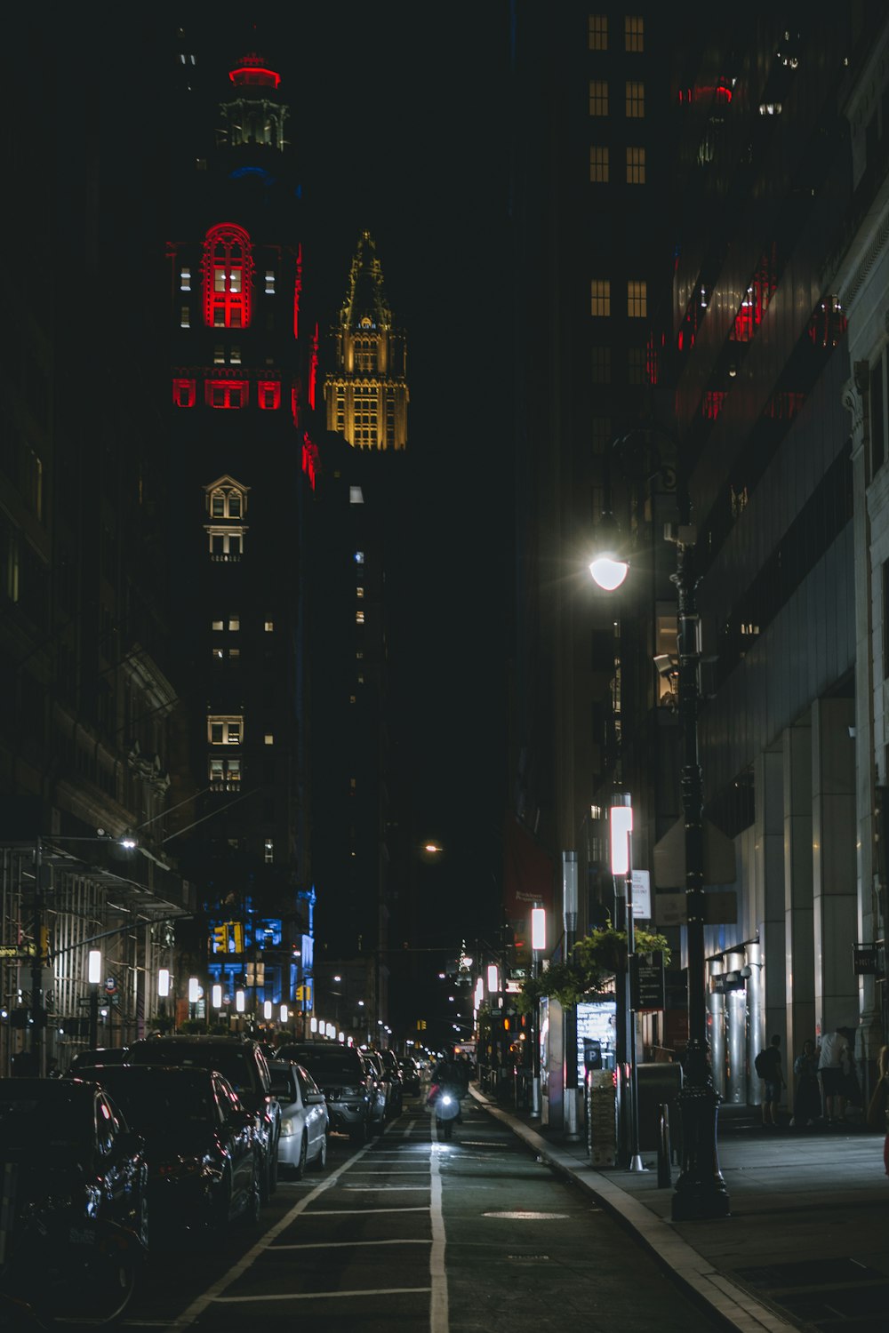 a city street at night