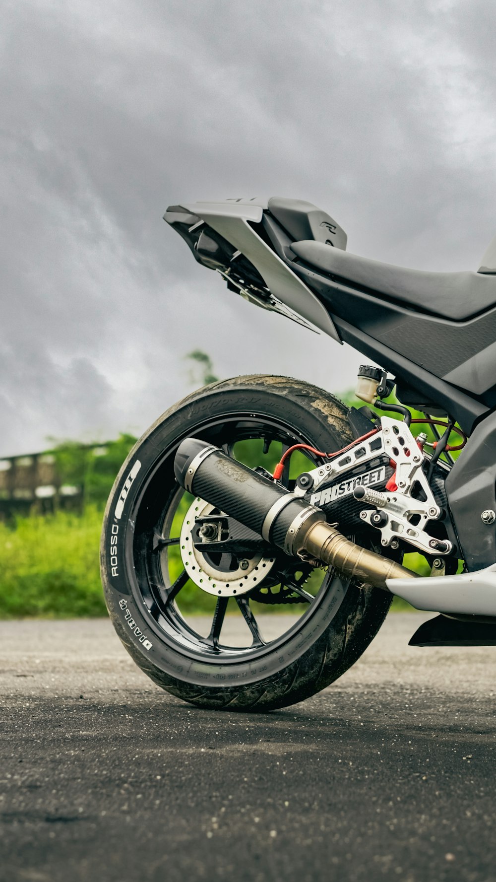 a motorcycle parked on a road