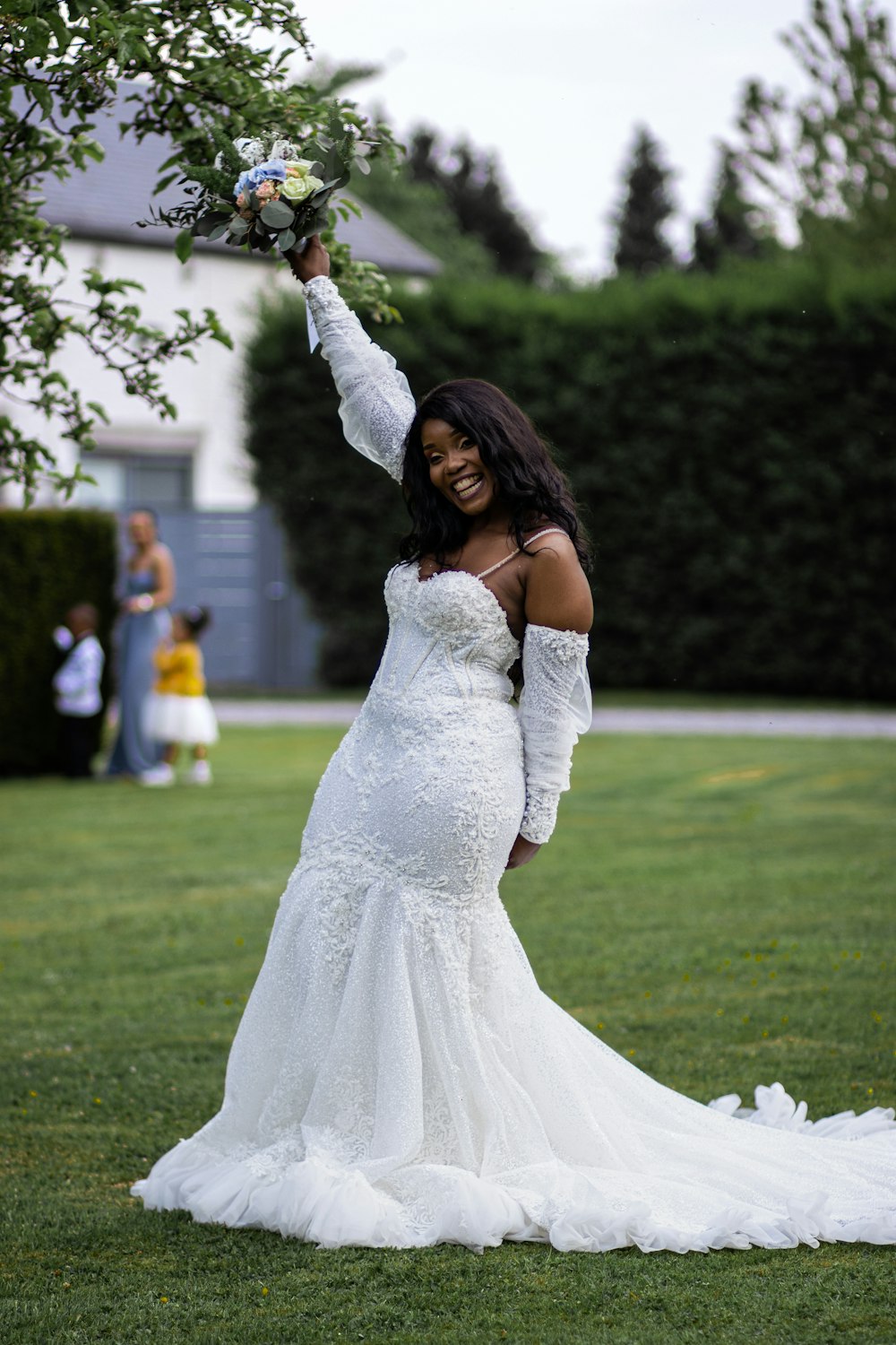 a woman in a white dress