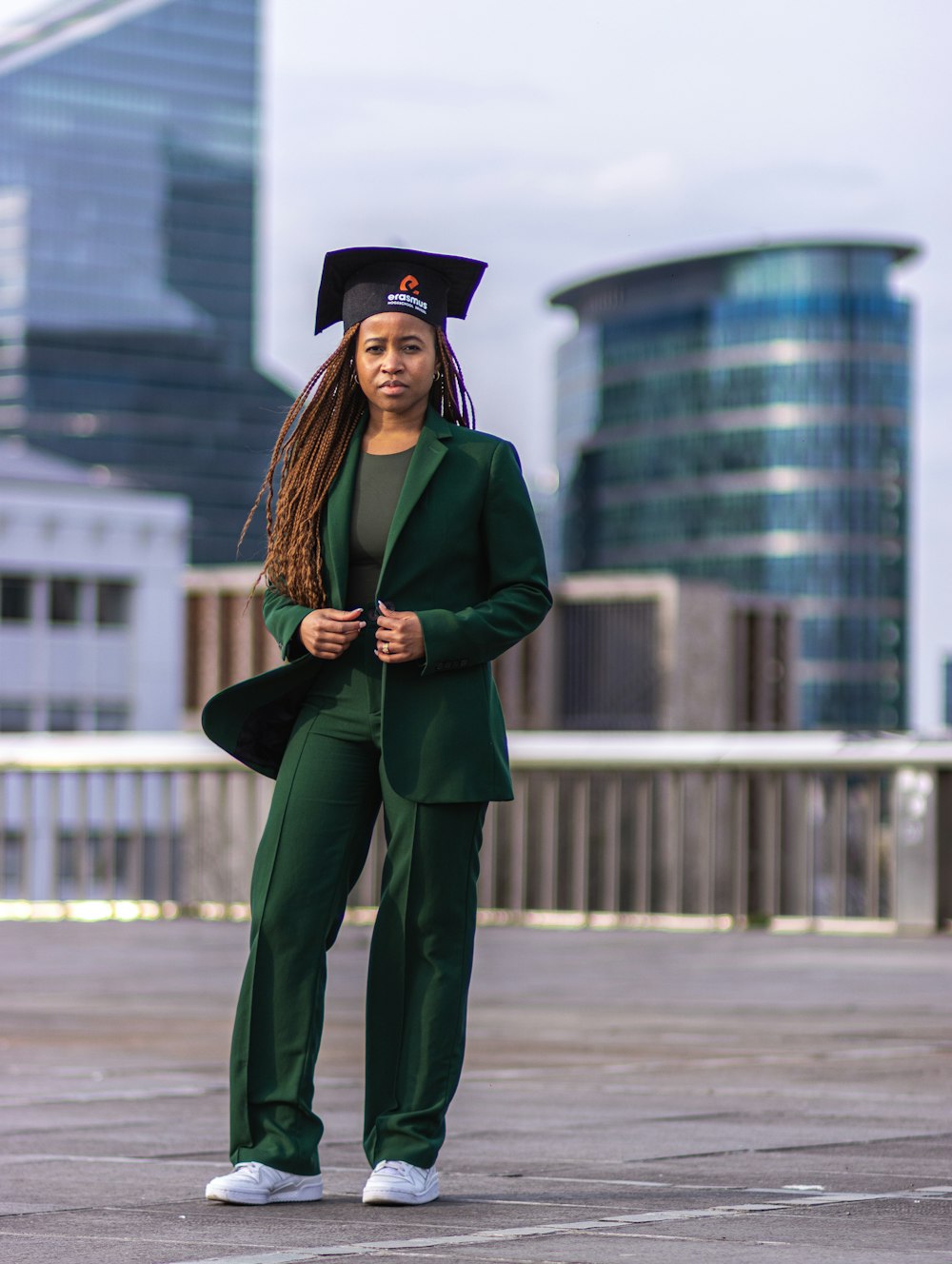 a woman in a graduation gown