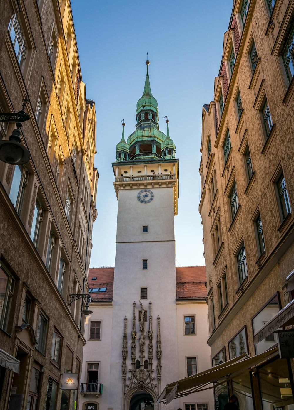 a clock tower in a city