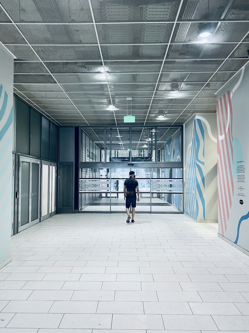 a person walking in a large building