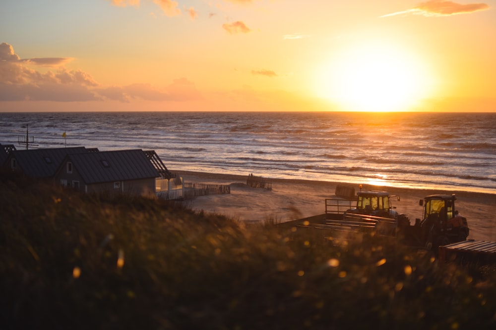 a sunset over a beach