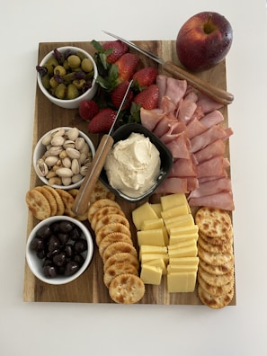 a table with food and fruits