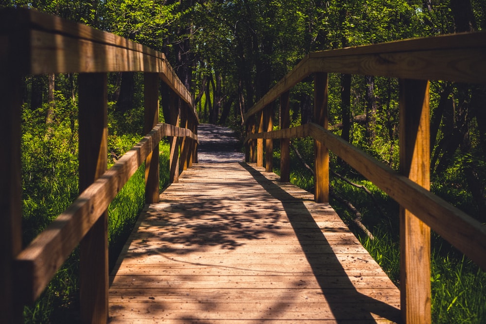 a wooden bridge with railings
