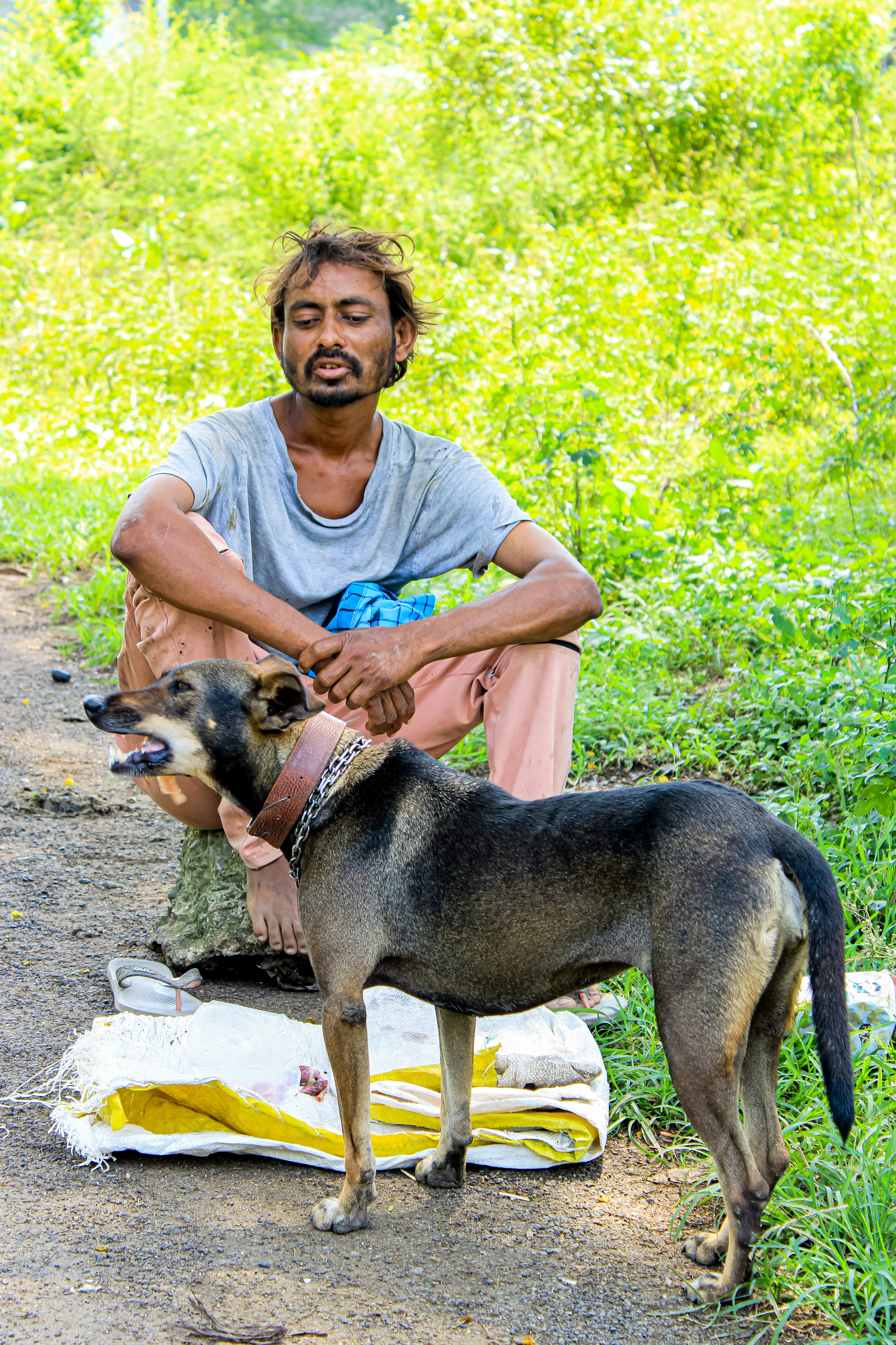 a person sitting on a chair with a dog