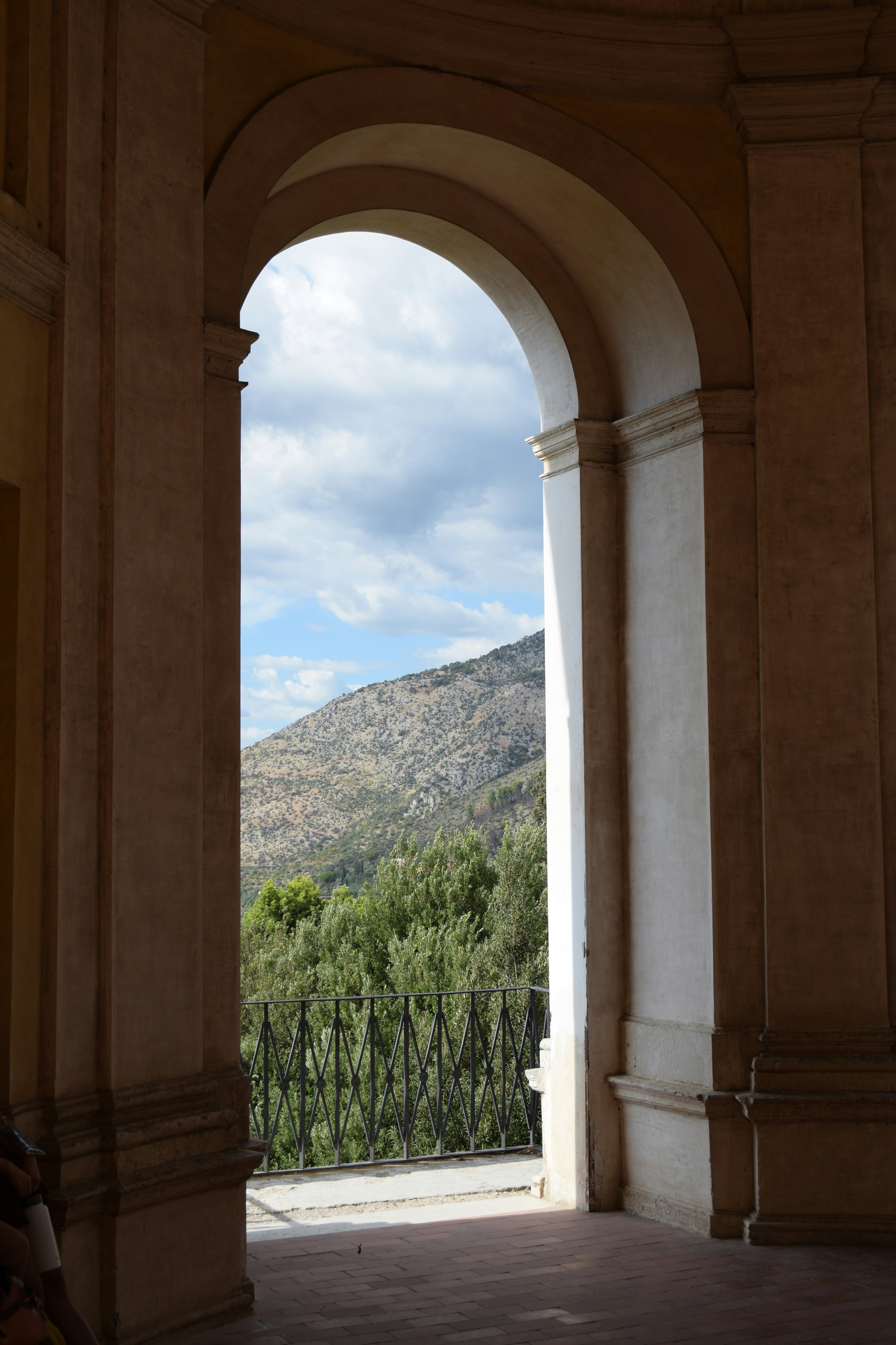 a view of a mountain from a window