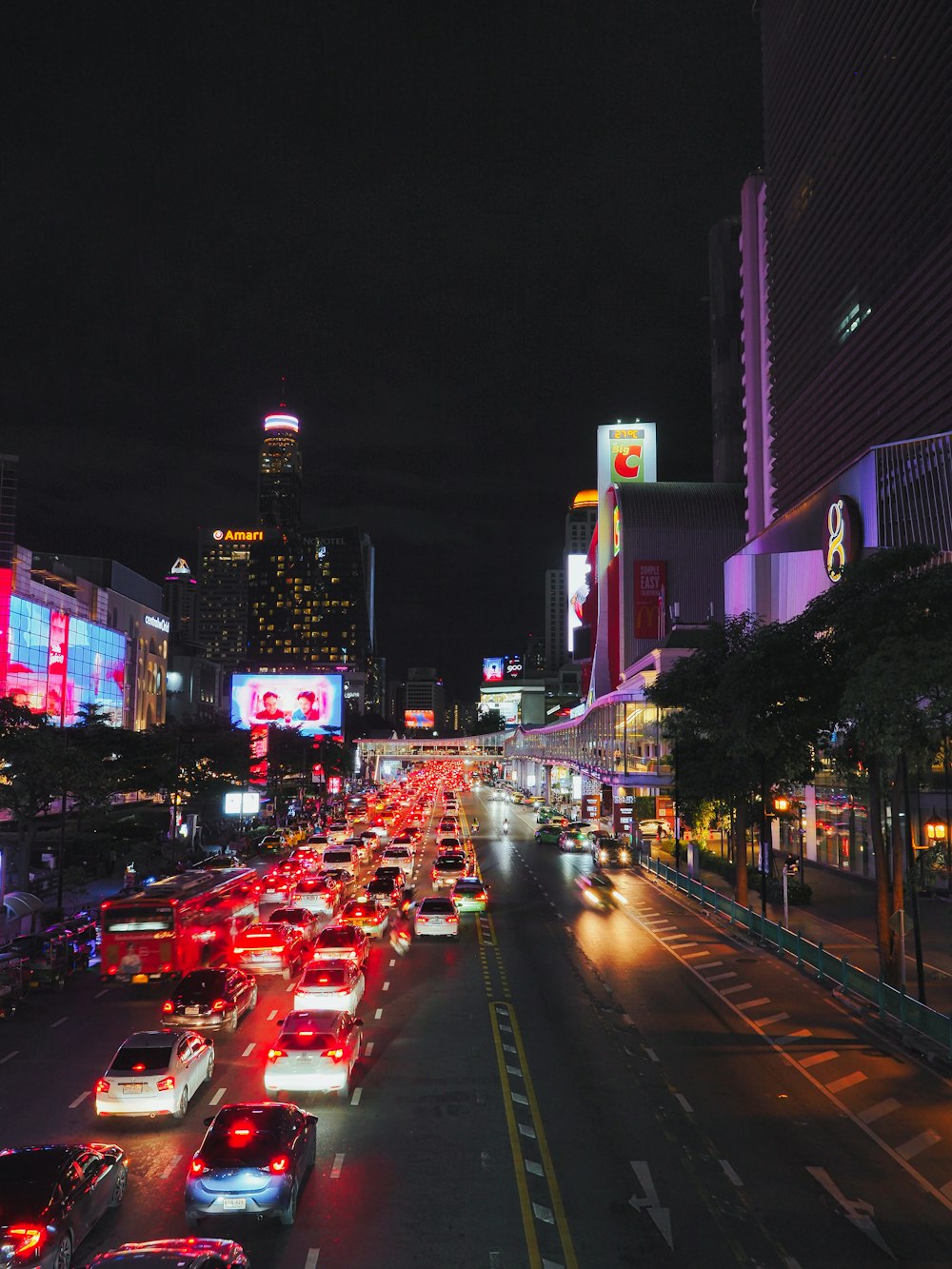 a busy street at night