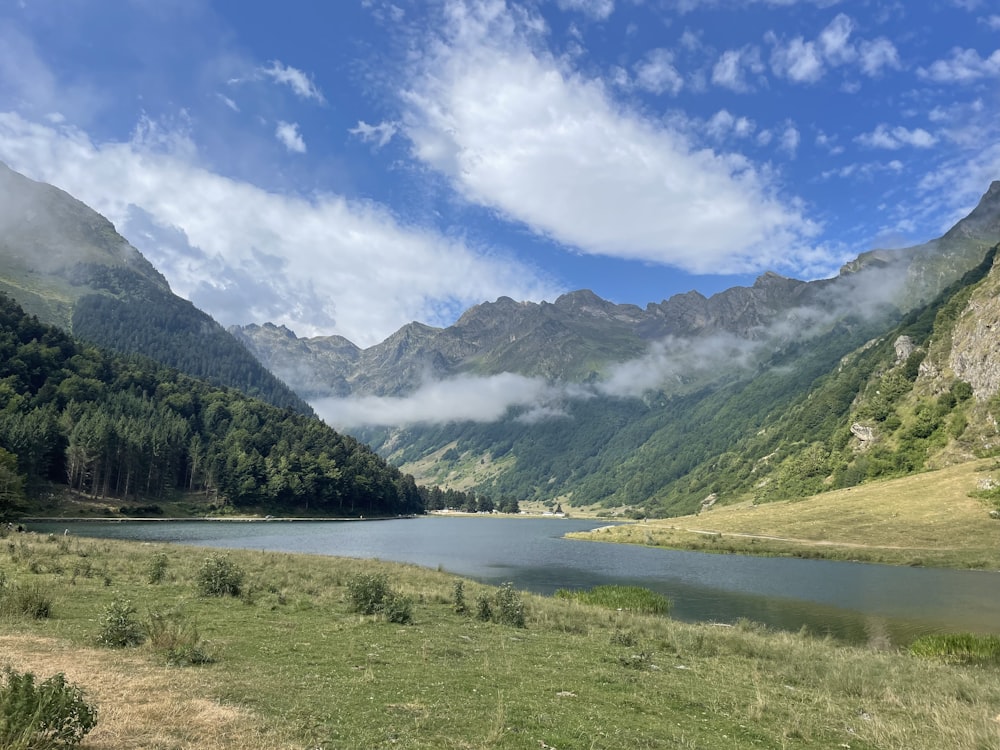 a lake surrounded by mountains