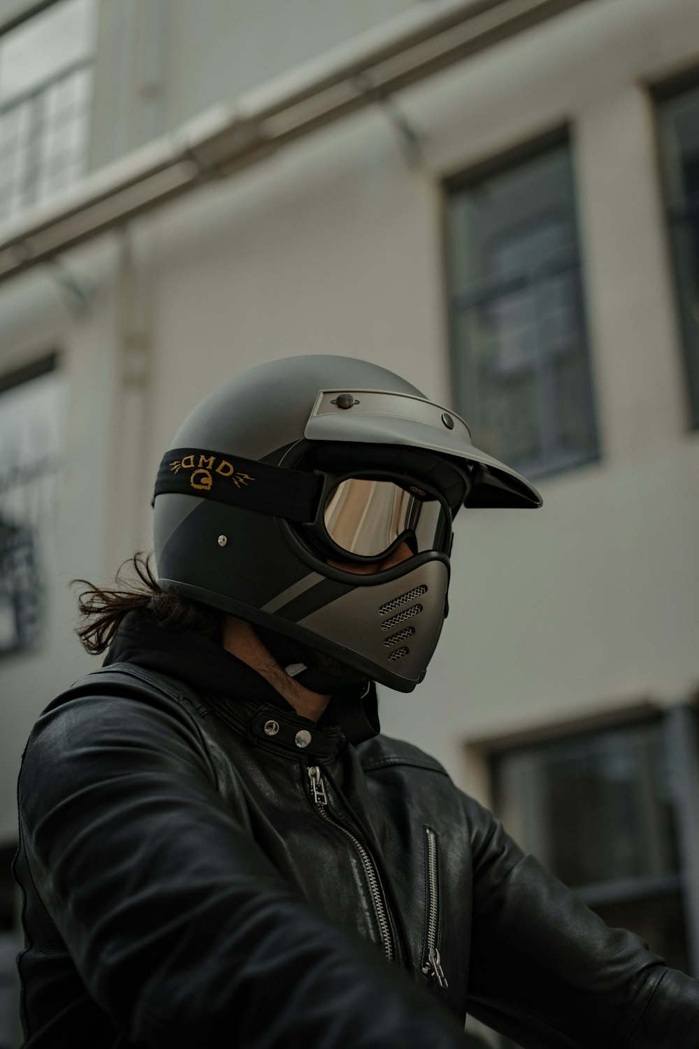 a person wearing a helmet