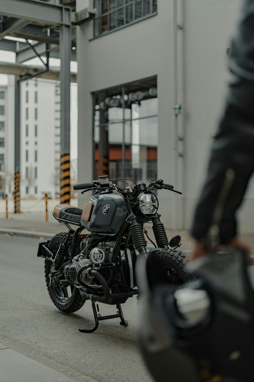 a motorcycle parked on the sidewalk