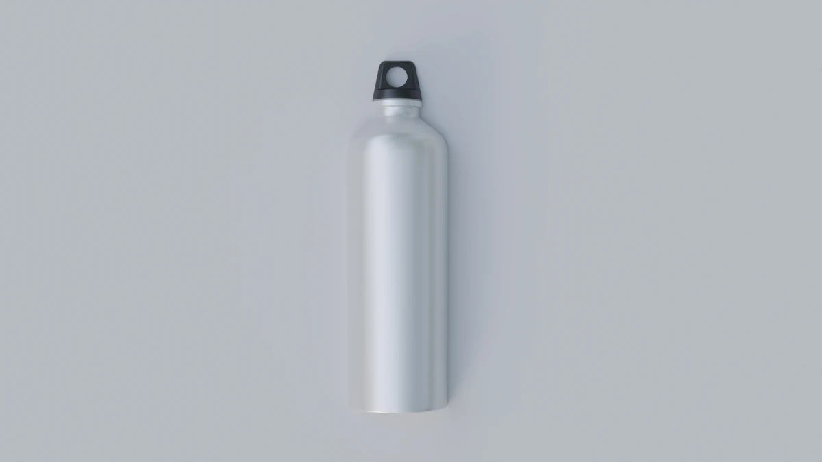 Botella metálica blanca lisa con tapa negra, mockup de producto