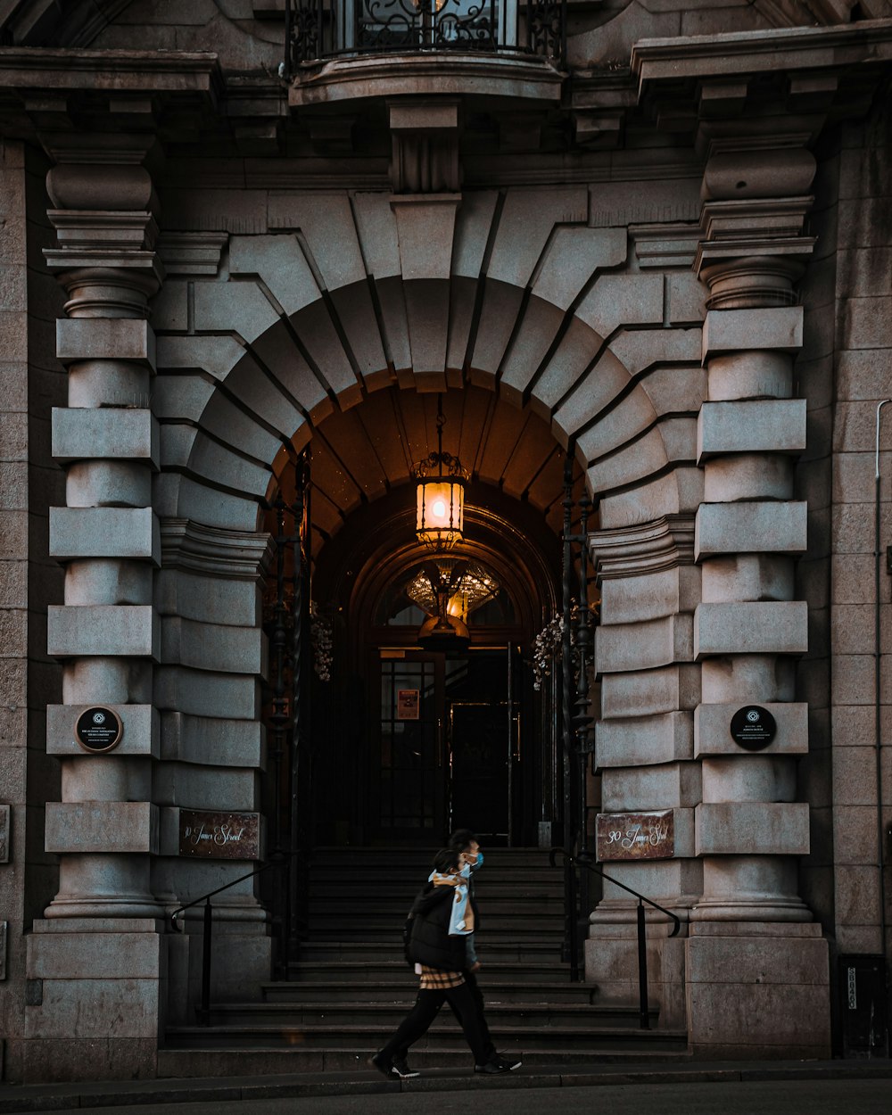 a person walking up a staircase