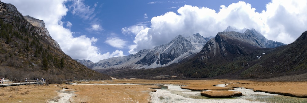 a river running through a valley between mountains