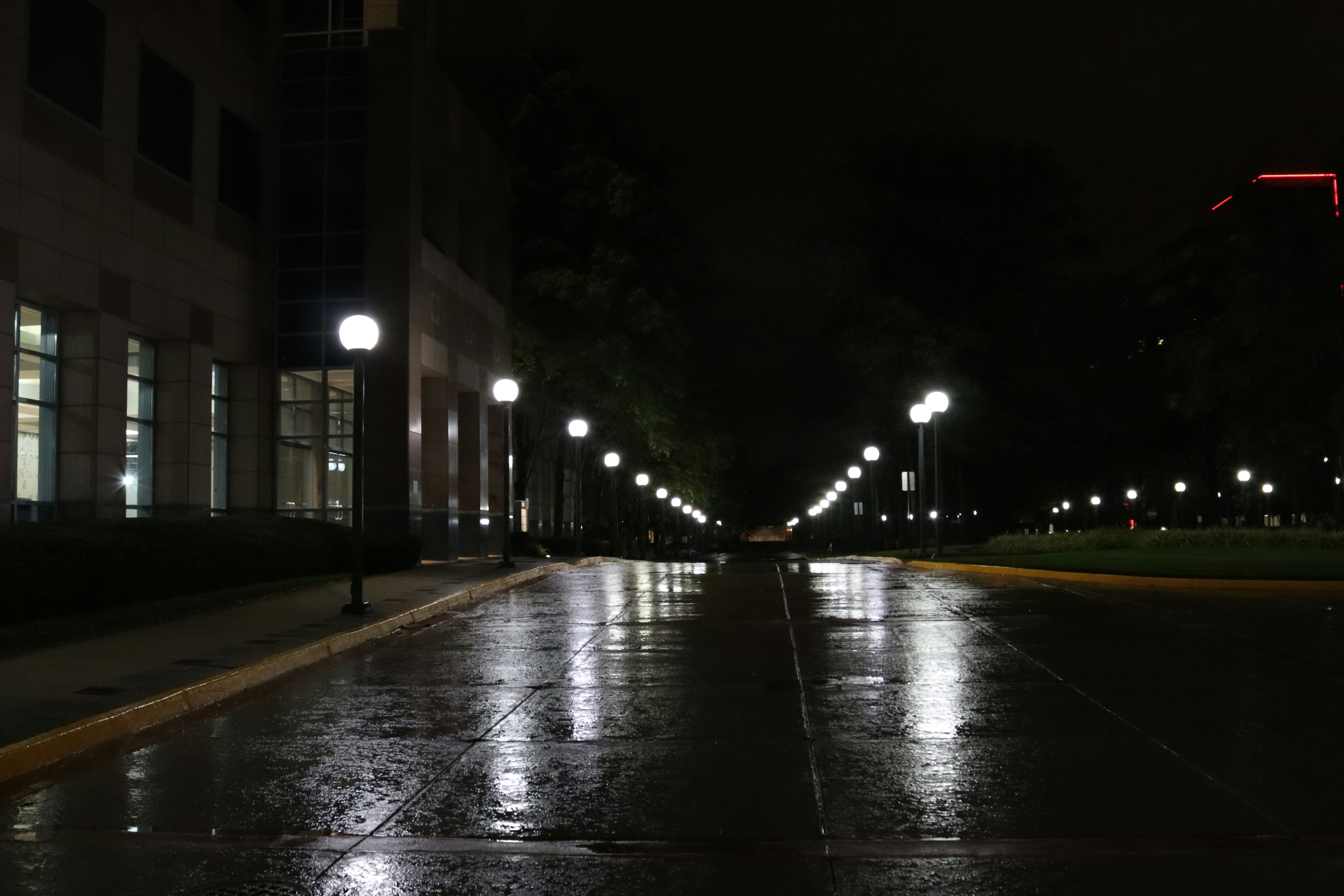 Wet street at night