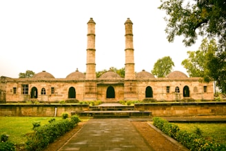 a large building with towers
