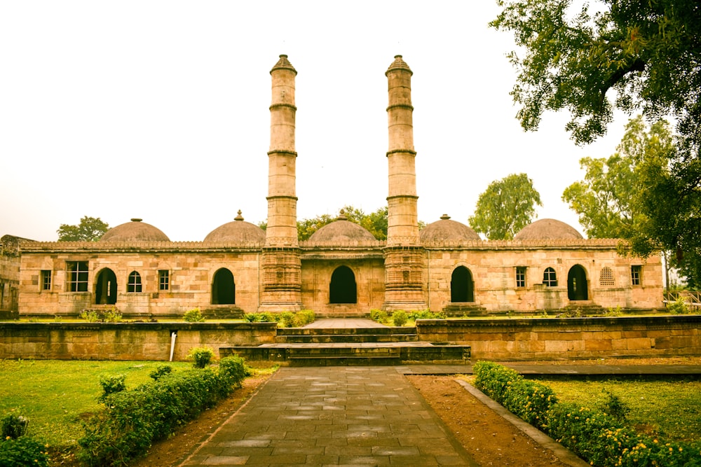 a large building with towers