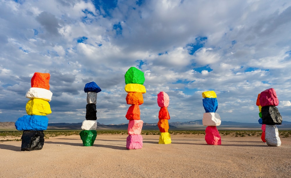 a group of colorful snowmen