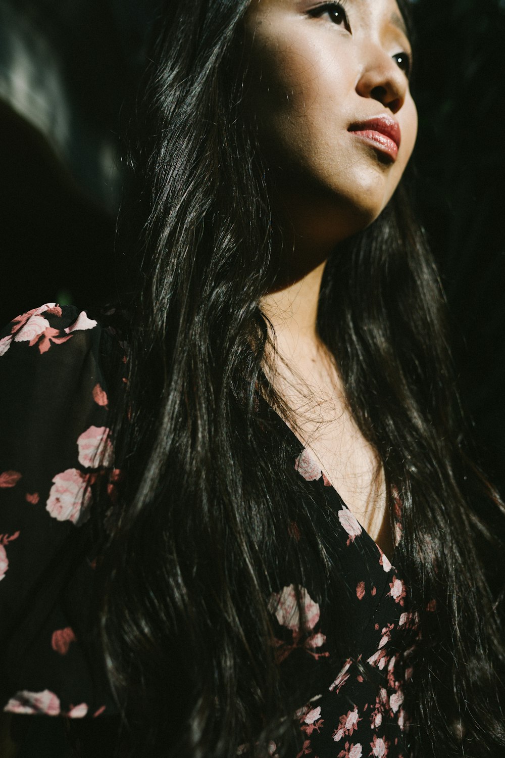 a woman with long hair