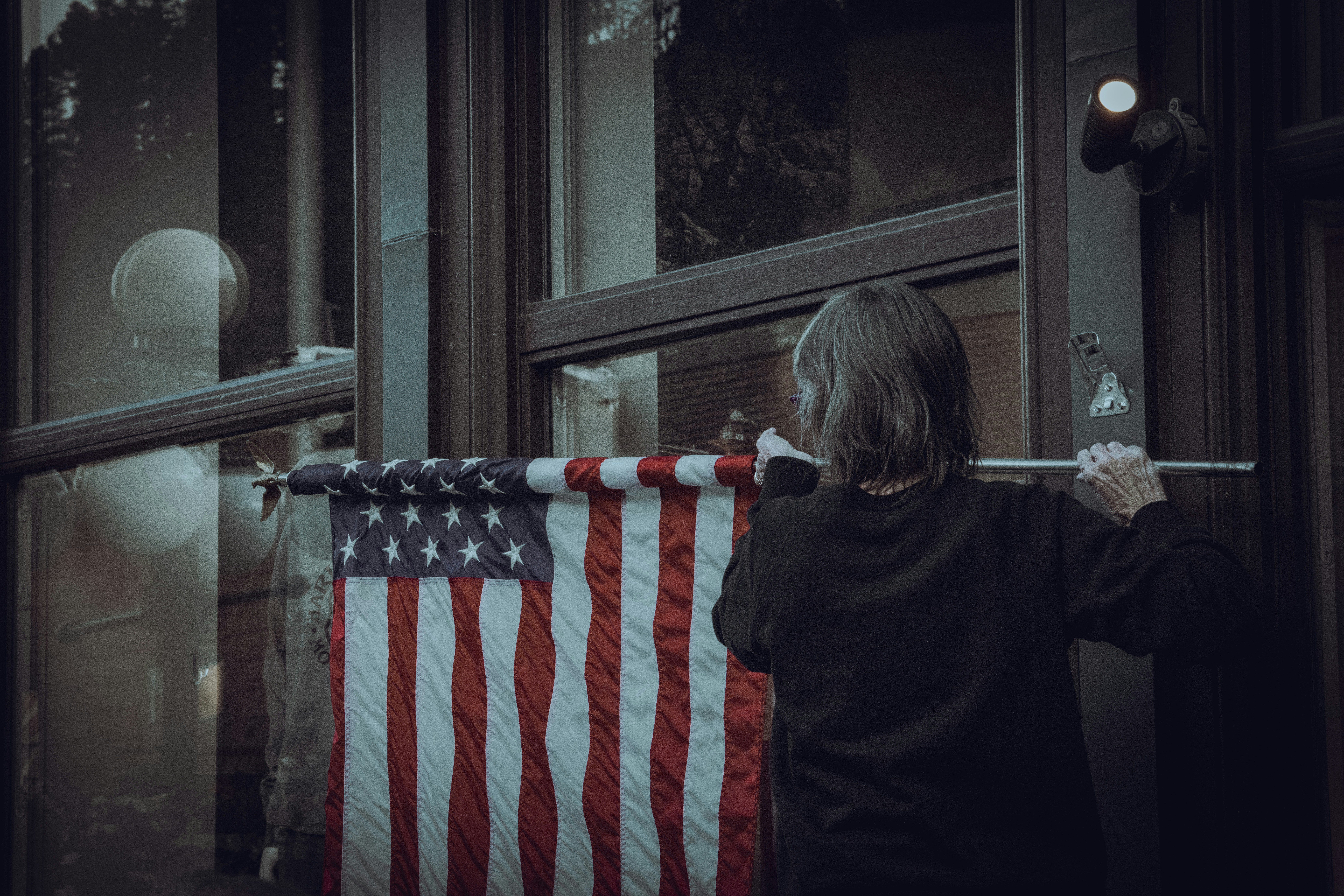 a person holding a flag