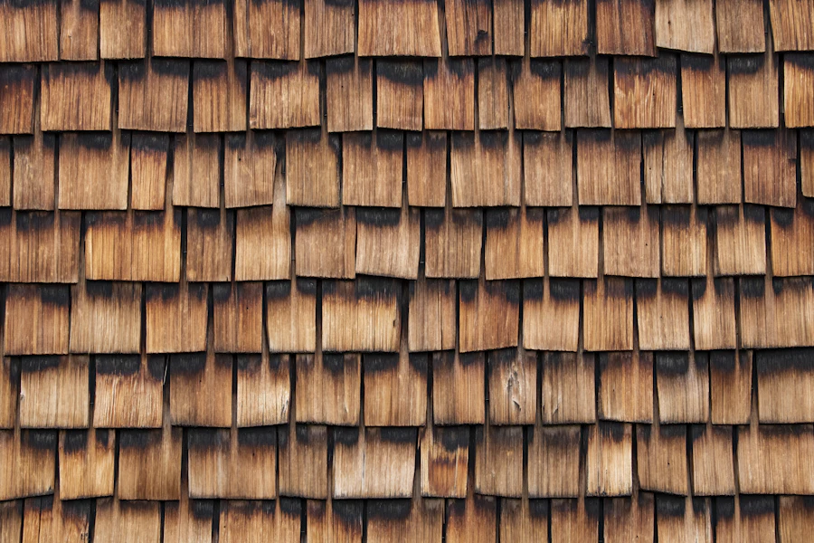 Fresh cedar shingles in even rows