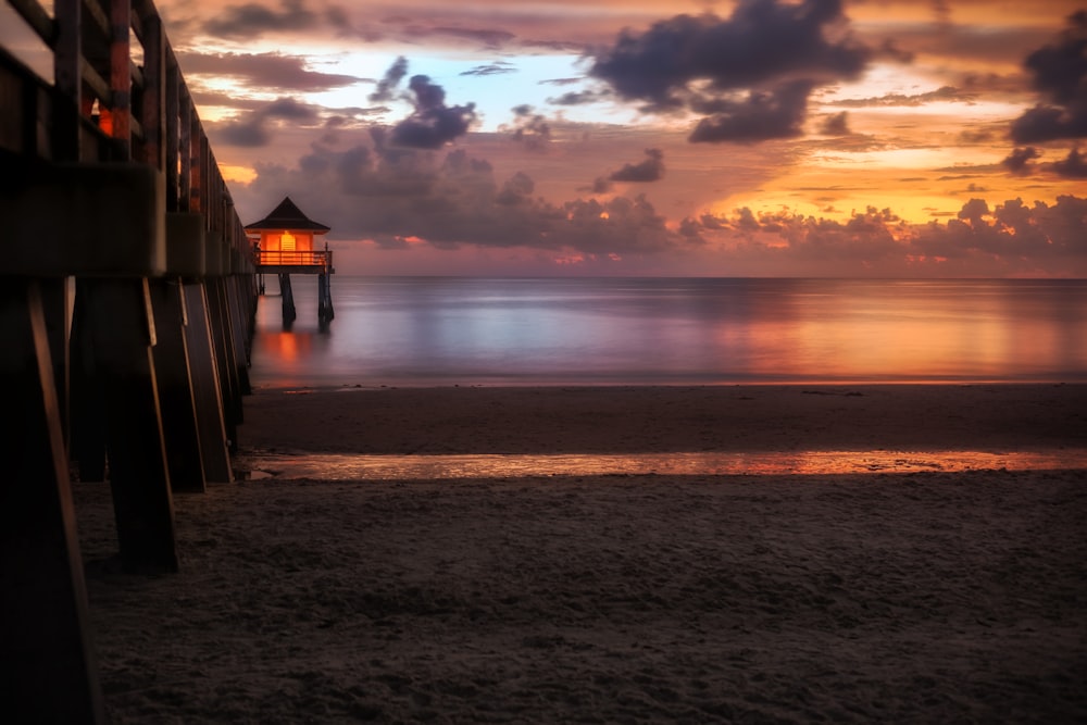 a sunset over a beach