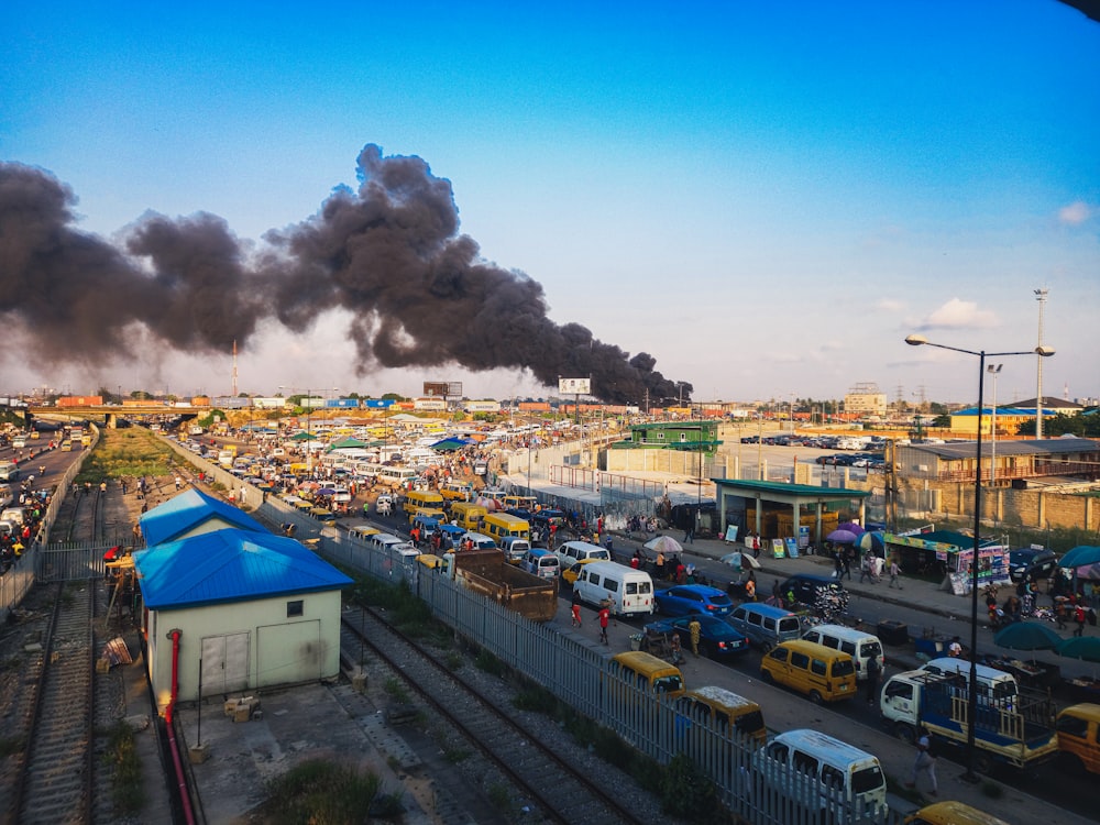 a large explosion in a city