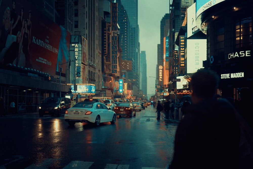 a person looking at a busy street