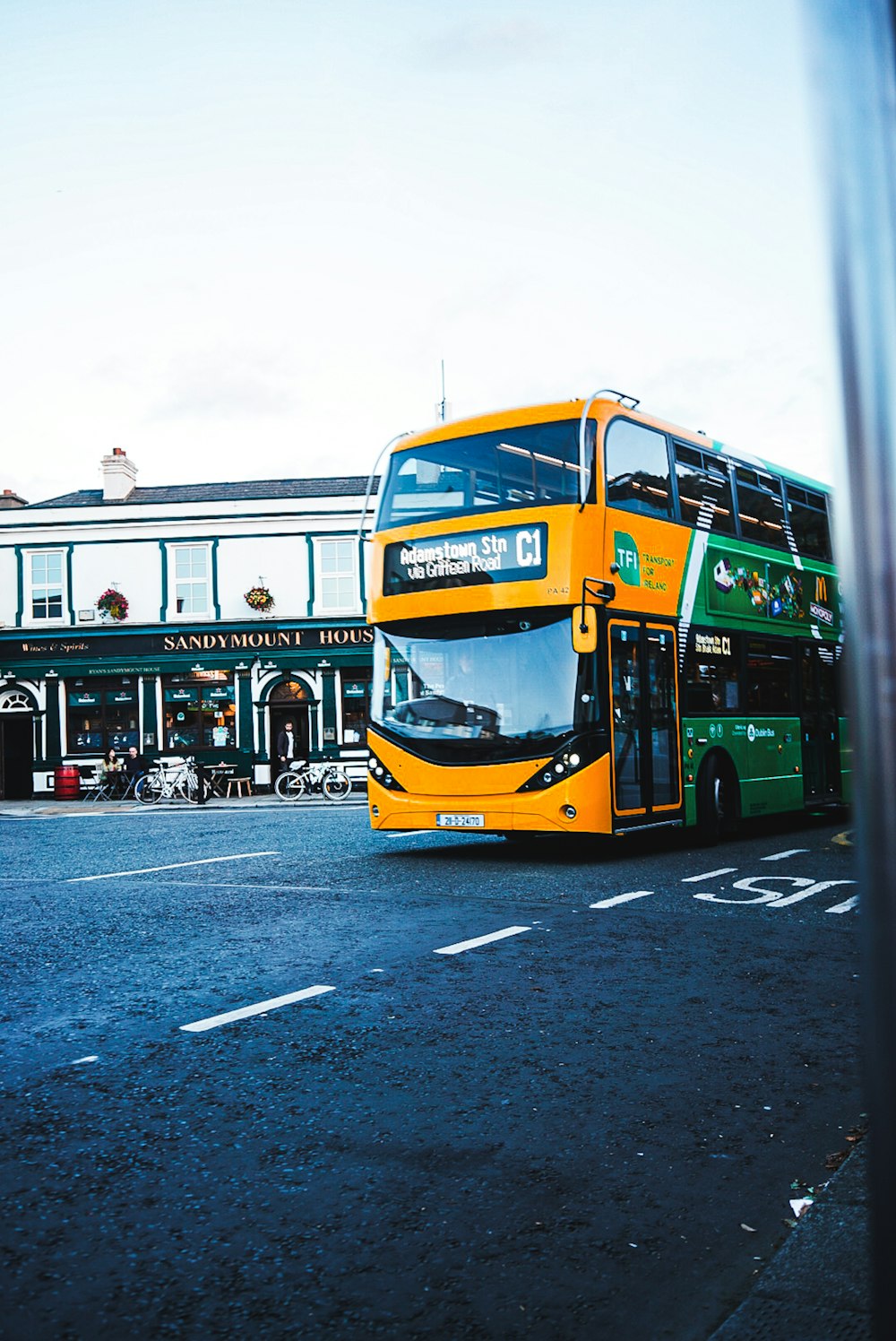 a double decker bus on the street