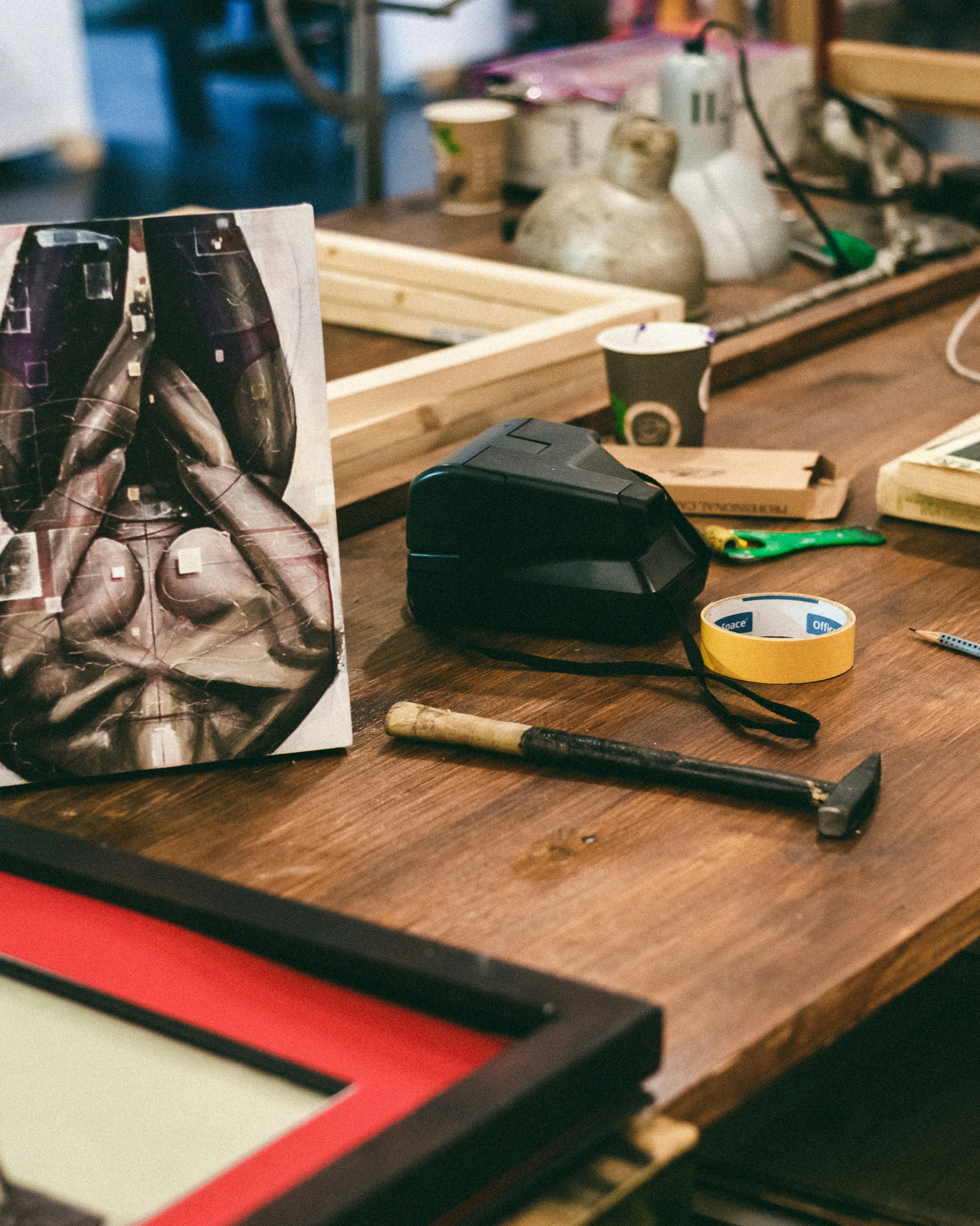 a table with a book and a pen on it