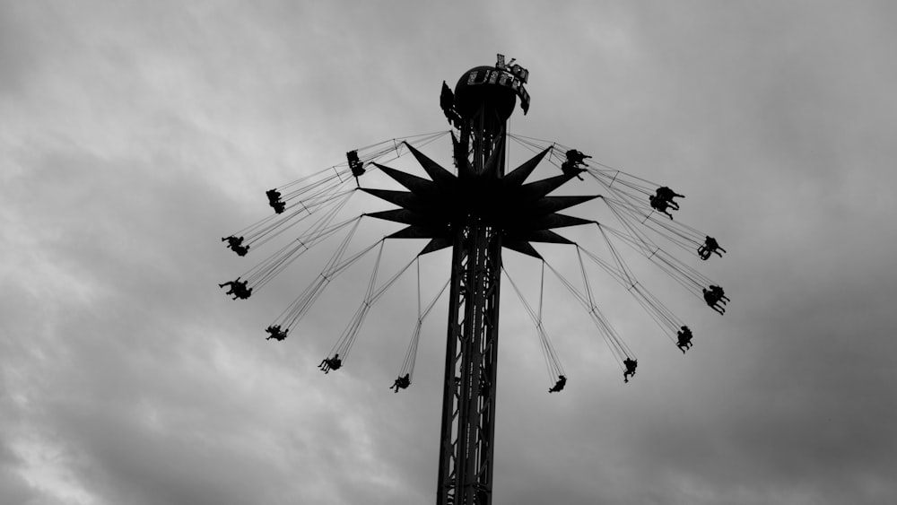 a group of people flying in the sky