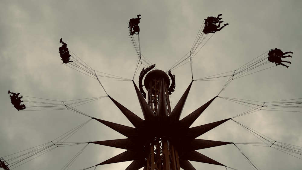 a group of people on a tower