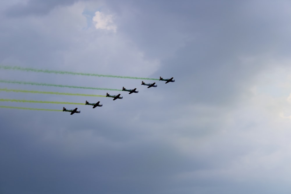 a group of planes flying in formation