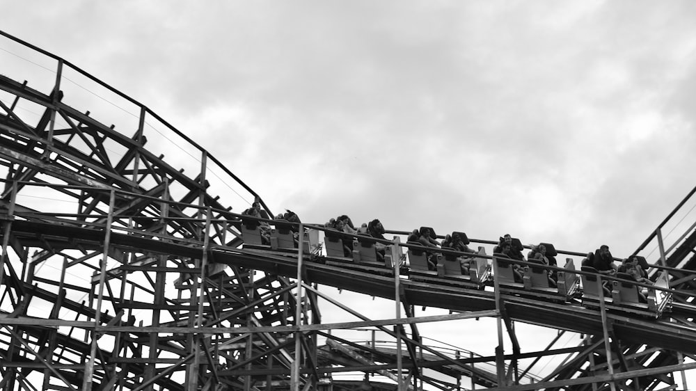 a group of people on a roller coaster