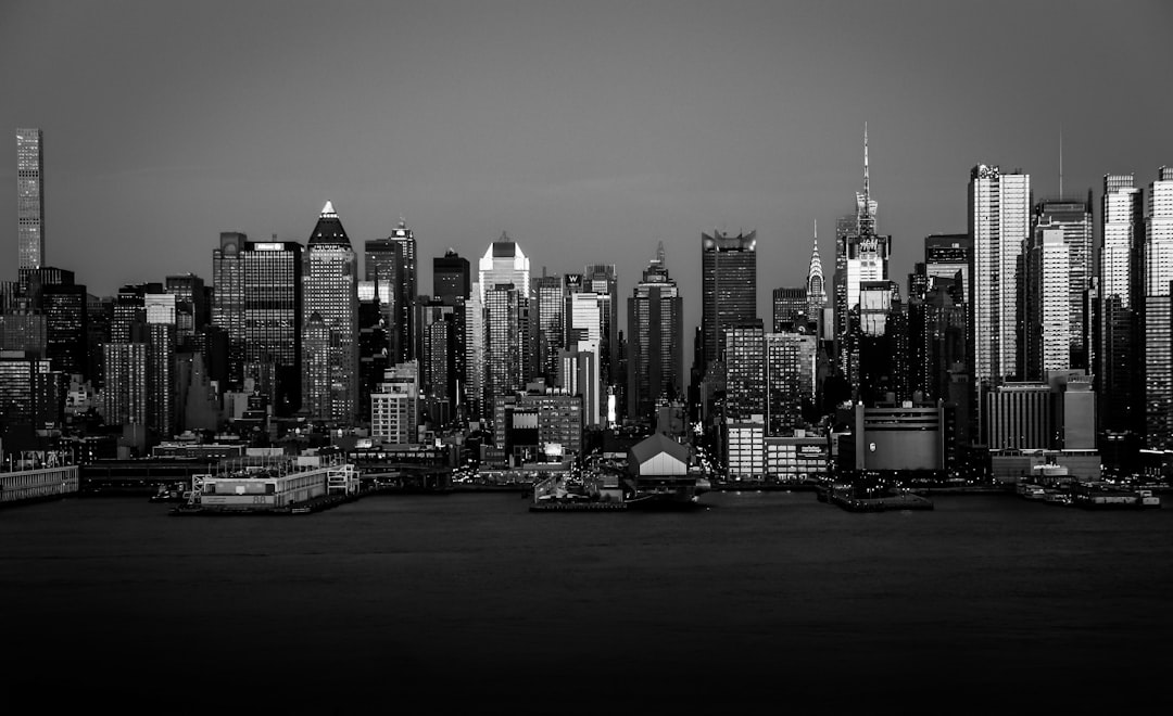 a city skyline at night, manhattan