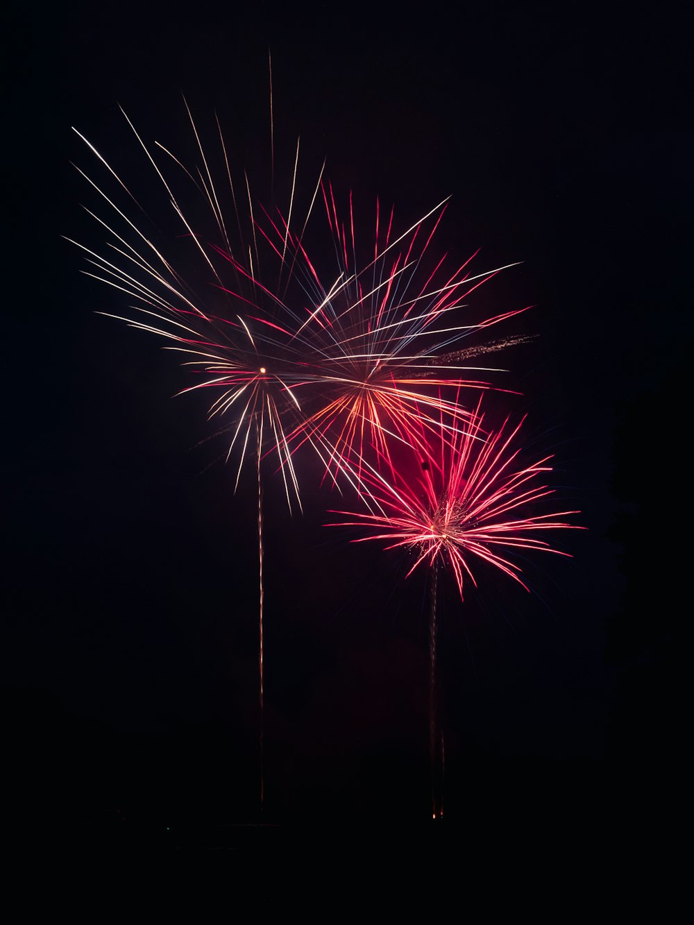 Fuochi d'artificio rossi e bianchi nel cielo