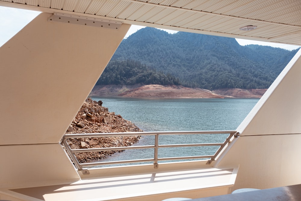 a view of a lake from a balcony