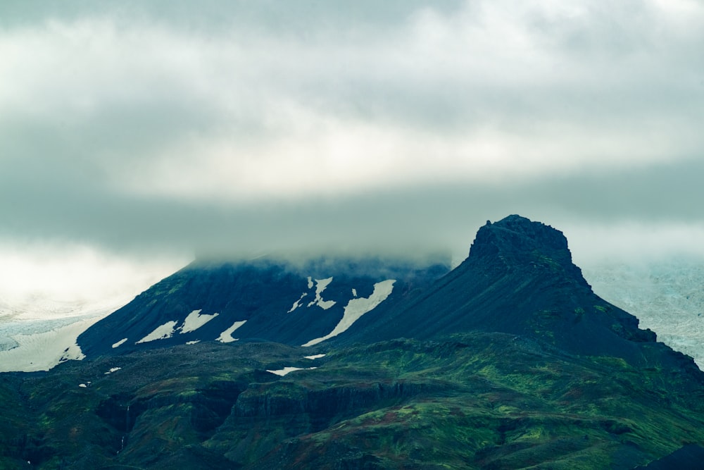 a mountain with snow