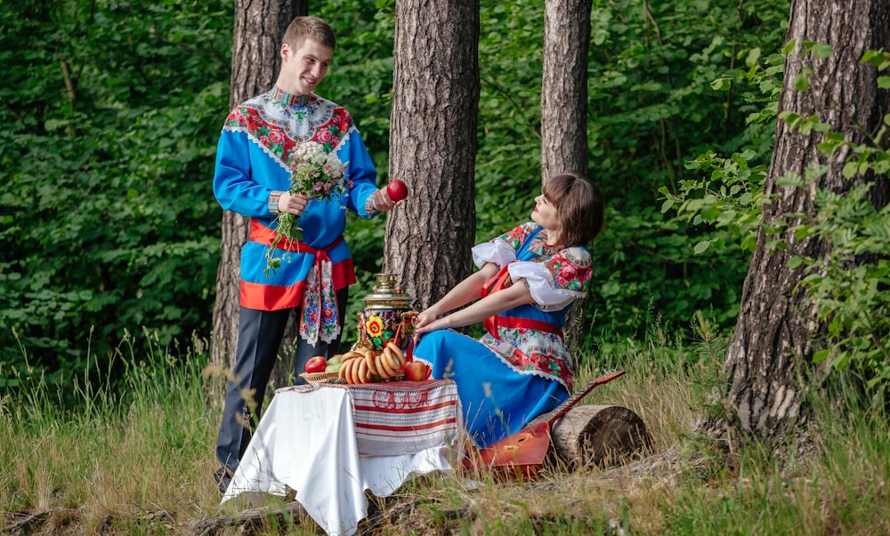 a man and a woman outside