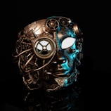 A steampunk-inspired mechanical golem with intricate gears and glowing eyes.