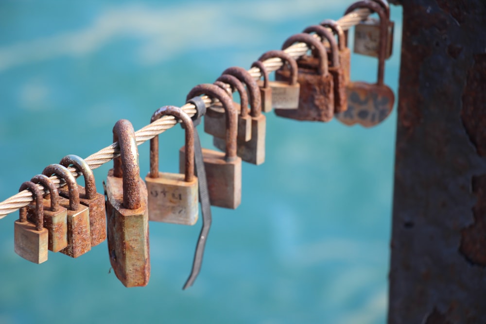 a key chain on a rock