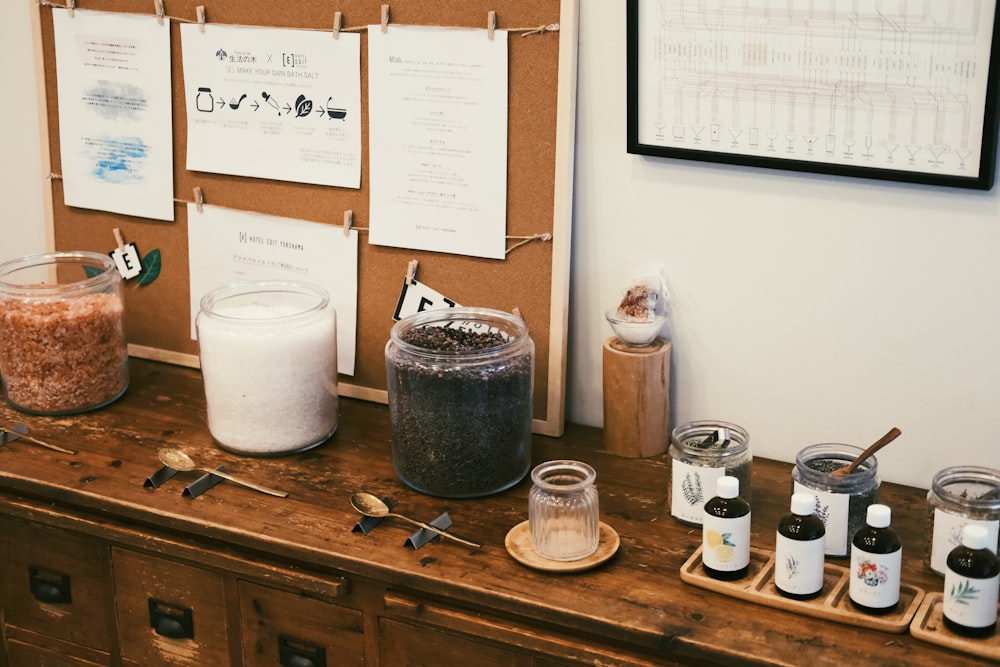 a table with many objects on it