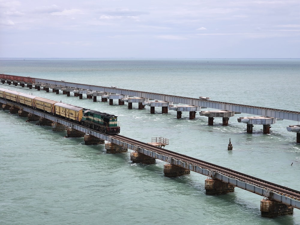 a train travels across a bridge