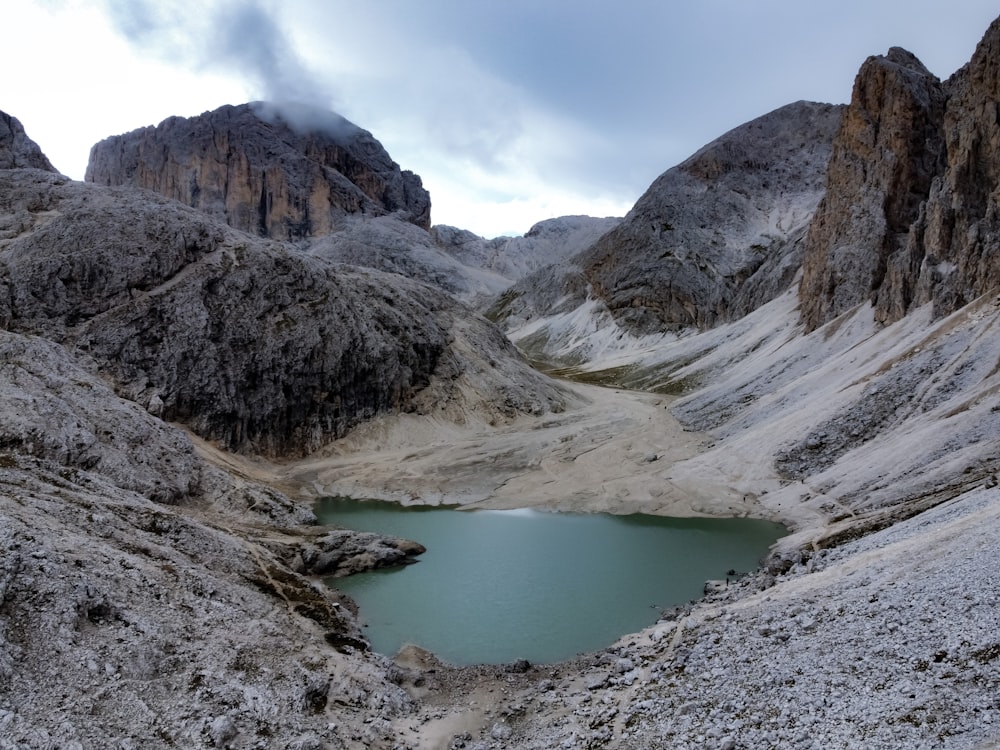 a lake in a rocky area