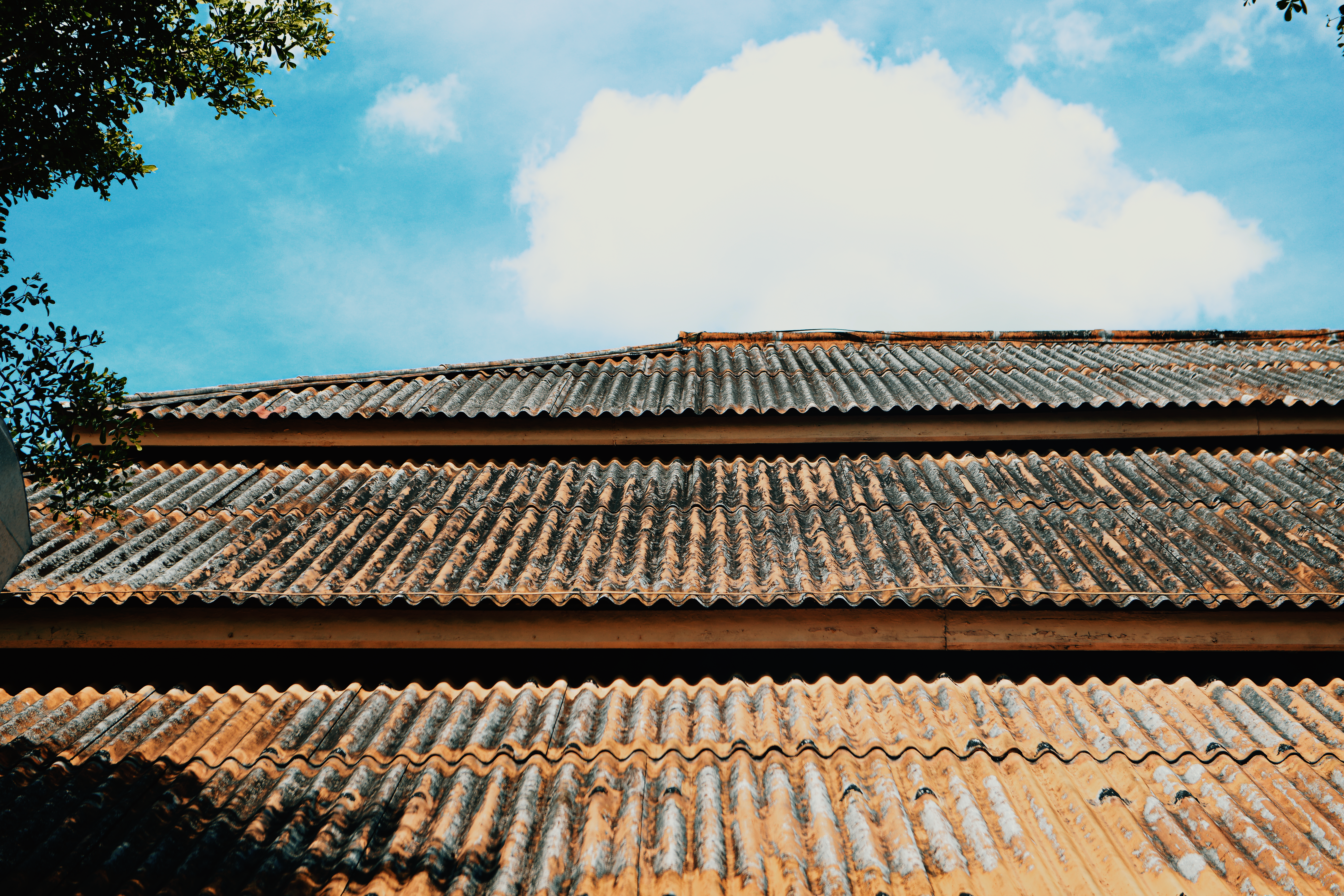 a roof with a blue sky