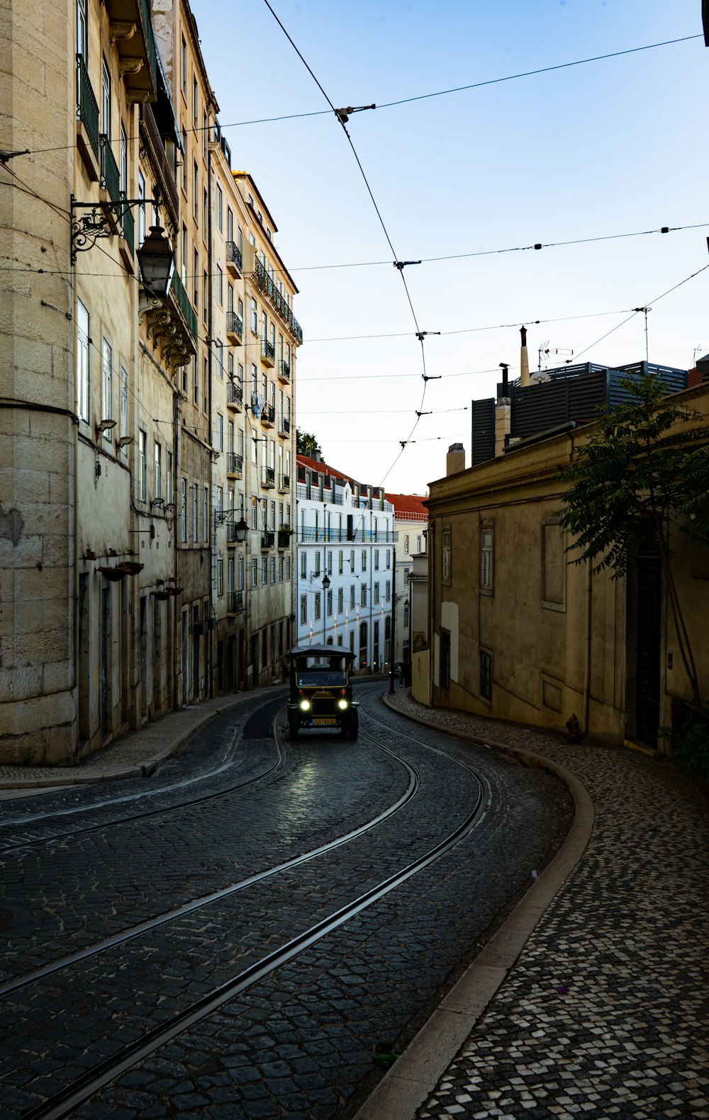 a car driving down a street