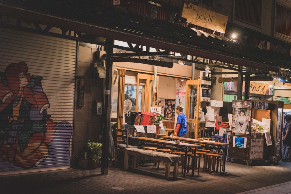 a person standing outside a store